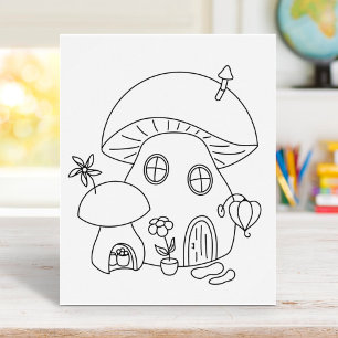 Whimsical Fairy Mushroom Colouring Page Poster