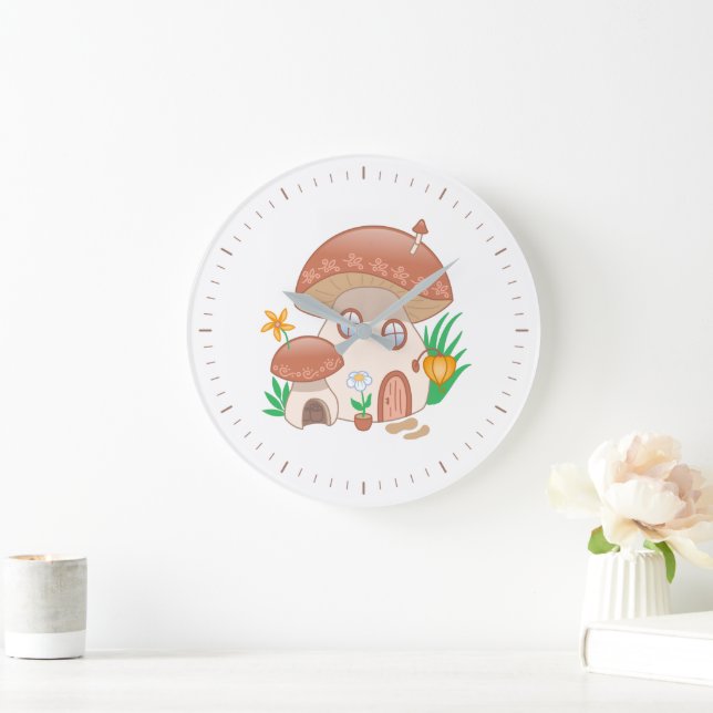 Whimsical Fairy Mushroom House Large Clock (Home)