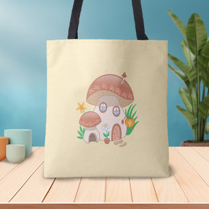 Whimsical Fairy Mushroom House Yellow Tote Bag