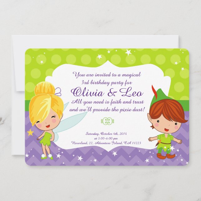 Whimsical Fairy Party invitation for twins (Front)