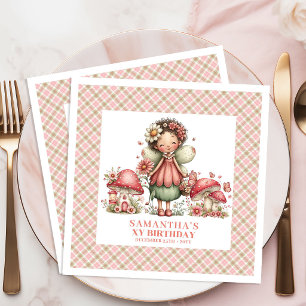 Whimsical Fairy Pink Flowers Blush Birthday Napkin