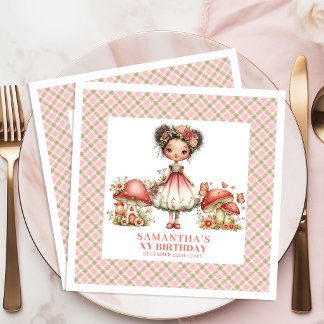 Whimsical Fairy Pink Flowers Custom Name Party   Napkin