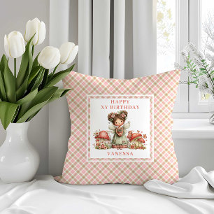 Whimsical Fairy Pink Flowers Girl Birthday Pillow