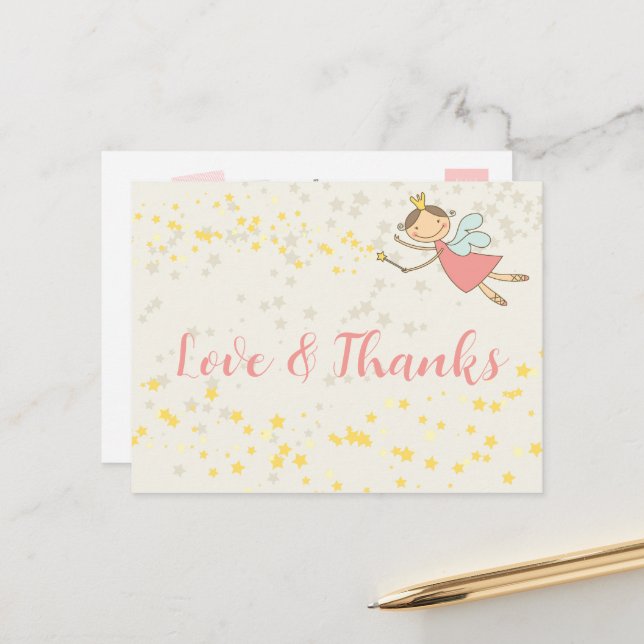 Whimsical Fairy Princess Girl Birthday Thank You Postcard (Front/Back In Situ)