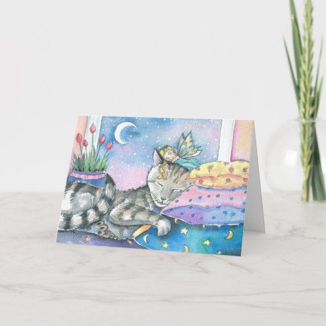 Whimsical Fairy Tabby Cat Card by Molly Harrison (Front)