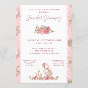 Whimsical Fairy Tale Swan Baby Girl Shower Invitation