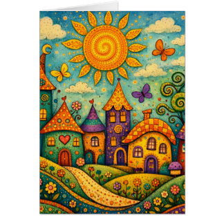 Whimsical Fairy Tale Village Colorful Canvas Art