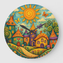 Whimsical Fairy Tale Village Colourful Canvas Art