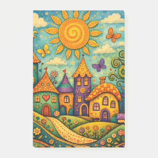 Whimsical Fairy Tale Village Colourful Canvas Art Post-it Notes