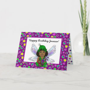 Whimsical Fairy with Flowers Happy Birthday Card