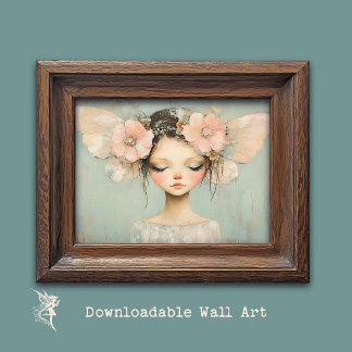 Whimsical Fairy with Pastel Floral Butterfly Wings Poster