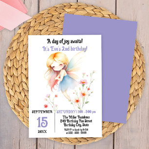 Whimsical Fairy with Pastel Flowers Birthday Invitation
