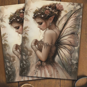 Whimsical Fairy with Pink Roses Decoupage Art Tissue Paper