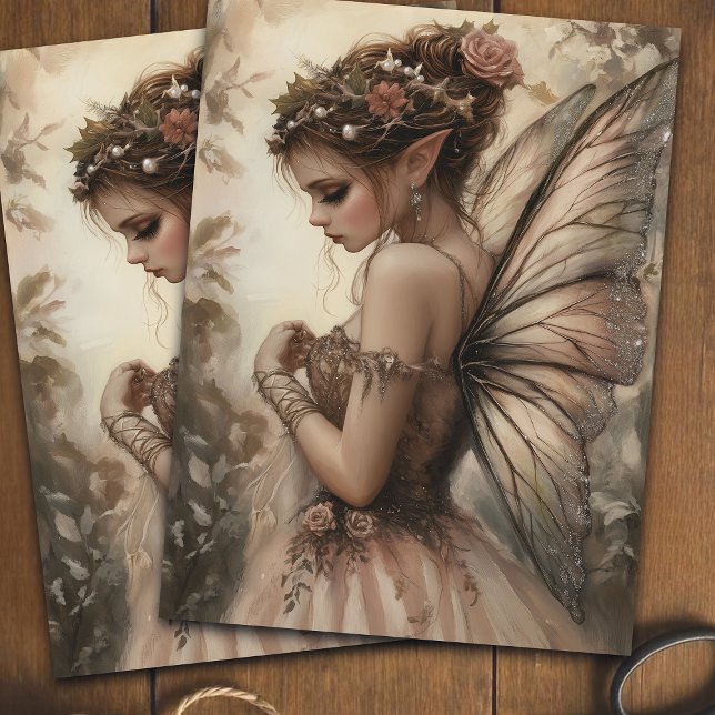 Whimsical Fairy with Pink Roses Decoupage Art Tissue Paper (Creator Uploaded)