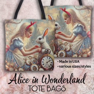 Whimsical Fairytale Art Alice and White Rabbit Tote Bag