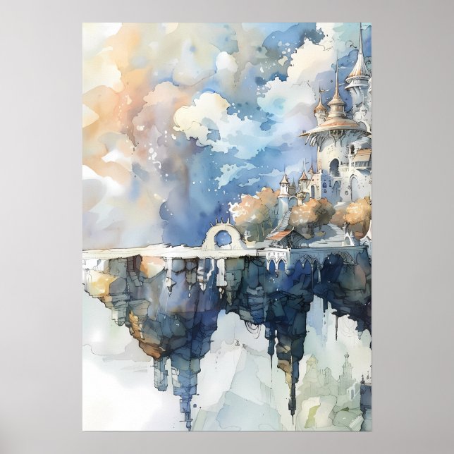 Whimsical Fairytale Castle on Sky Cliff Poster (Front)