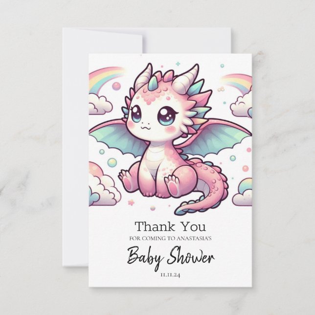 Whimsical Fairytale Dragon Baby Shower Thank You Card (Front)