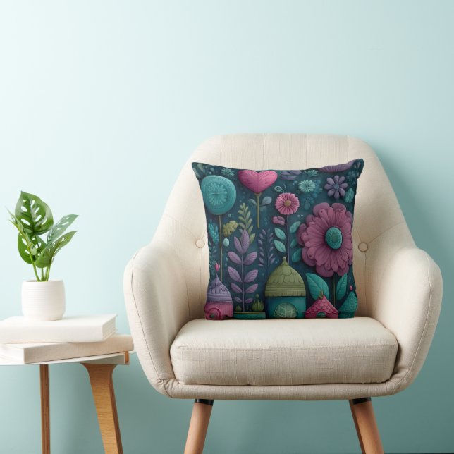 Whimsical Fairytale Floral Pattern Cushion (Chair)