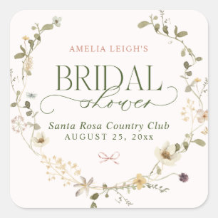 Whimsical Fairytale Garden & Bows Bridal Shower Square Sticker