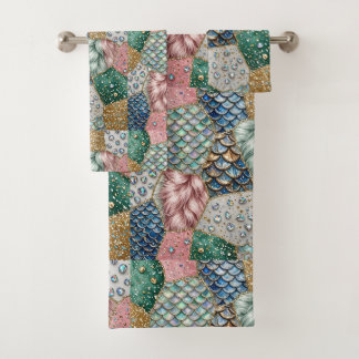 Whimsical Fairytale | Mermaid Unicorn Patchwork Bath Towel Set