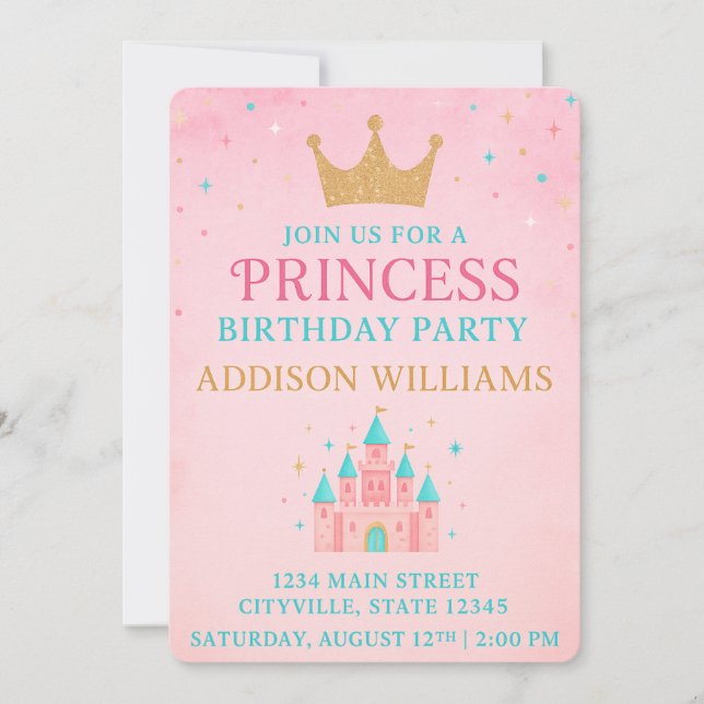 Whimsical Fairytale Princess Castle Birthday Invitation (Front)