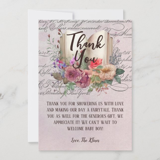 Whimsical Fairytale Story Book Baby Shower Thank You Card (Front)