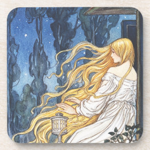 Whimsical Fairytale Vintage Rapunzel Art Nouveau Coaster