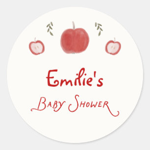 Whimsical Fall Apple of Our Eye Baby Shower Classic Round Sticker