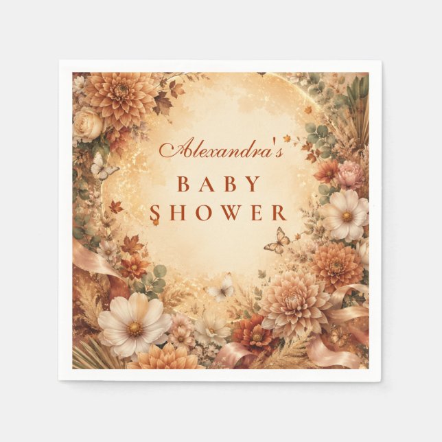 Whimsical Fall Boho Baby Shower Napkin (Front)
