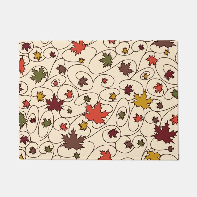 Whimsical Fall Curly Maple Leaf Pattern Doormat (Front)