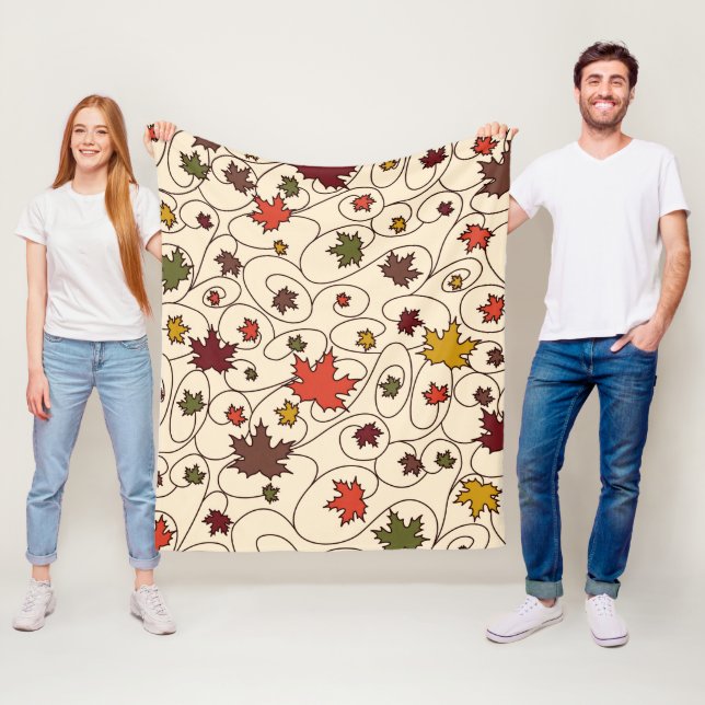 Whimsical Fall Curly Maple Leaf Pattern Fleece Blanket (In Situ)