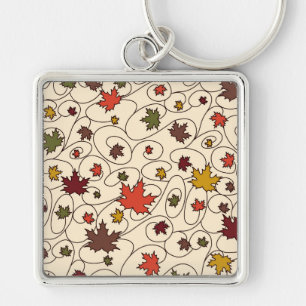 Whimsical Fall Curly Maple Leaf Pattern Key Ring