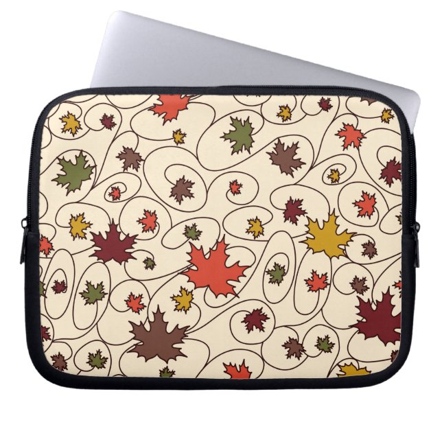 Whimsical Fall Curly Maple Leaf Pattern Laptop Sleeve (Front)