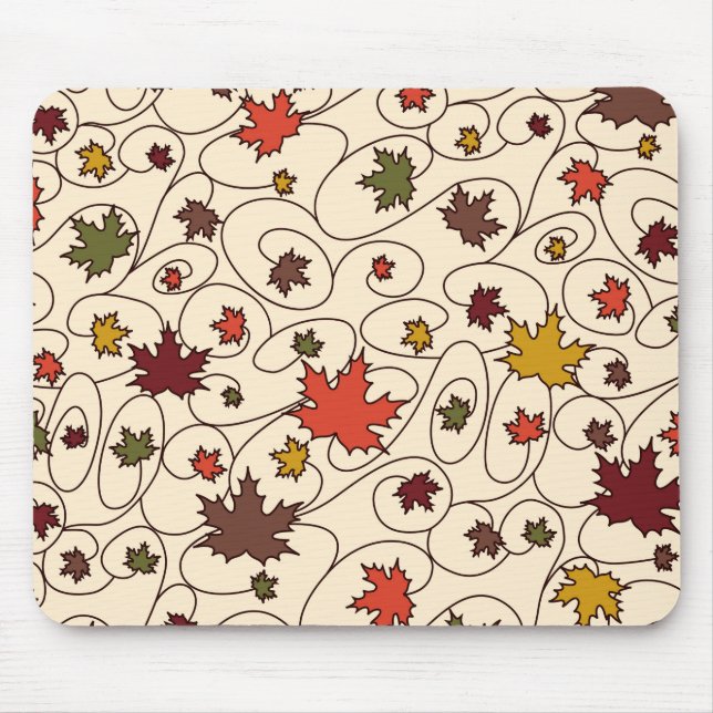 Whimsical Fall Curly Maple Leaf Pattern Mouse Mat (Front)