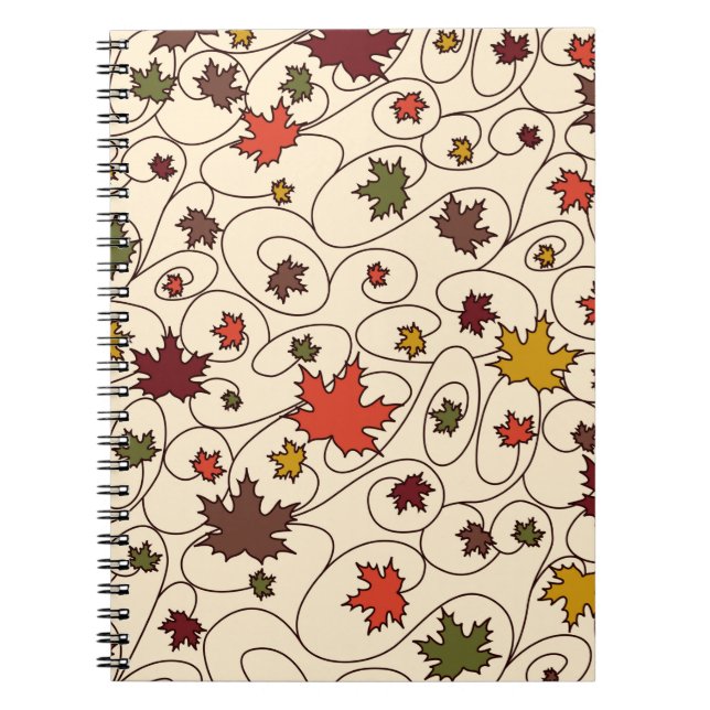 Whimsical Fall Curly Maple Leaf Pattern Notebook (Front)