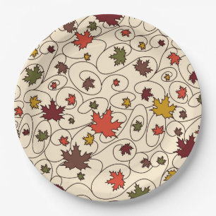 Whimsical Fall Curly Maple Leaf Pattern Paper Plate