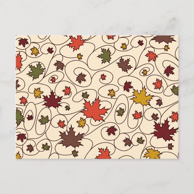 Whimsical Fall Curly Maple Leaf Pattern Postcard (Front)