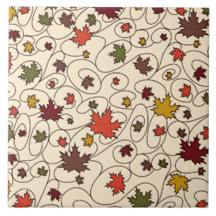 Whimsical Fall Curly Maple Leaf Pattern Tile