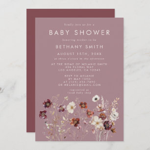 Whimsical Fall Dried Flowers Mauve Baby Shower Invitation