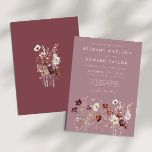 Whimsical Fall Dried Flowers Mauve Wedding Invitation