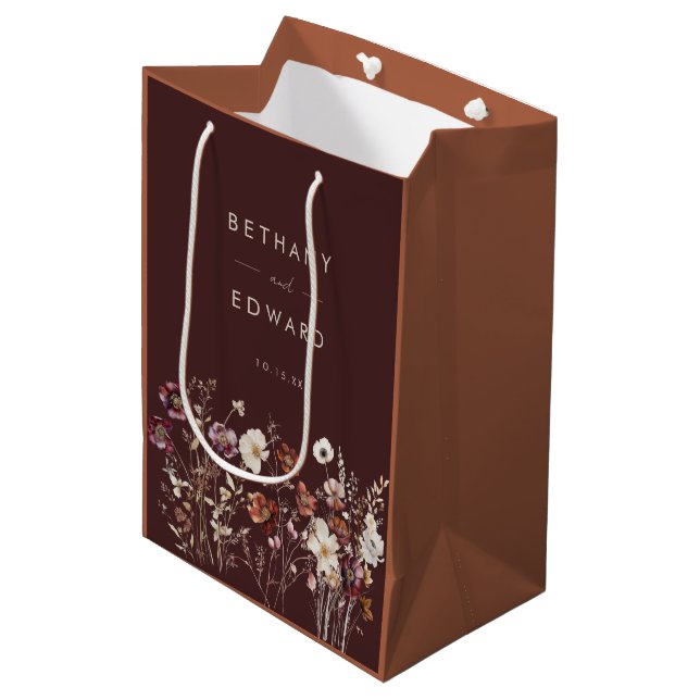 Whimsical Fall Dried Flowers Wedding Medium Gift Bag (Front Angled)