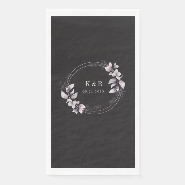 whimsical fall floral monogram wedding  napkin (Front)