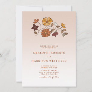 Whimsical Fall Floral QR Code Wedding Invitation