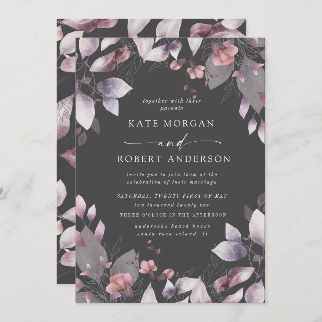 whimsical fall floral wedding invitation (Front/Back)