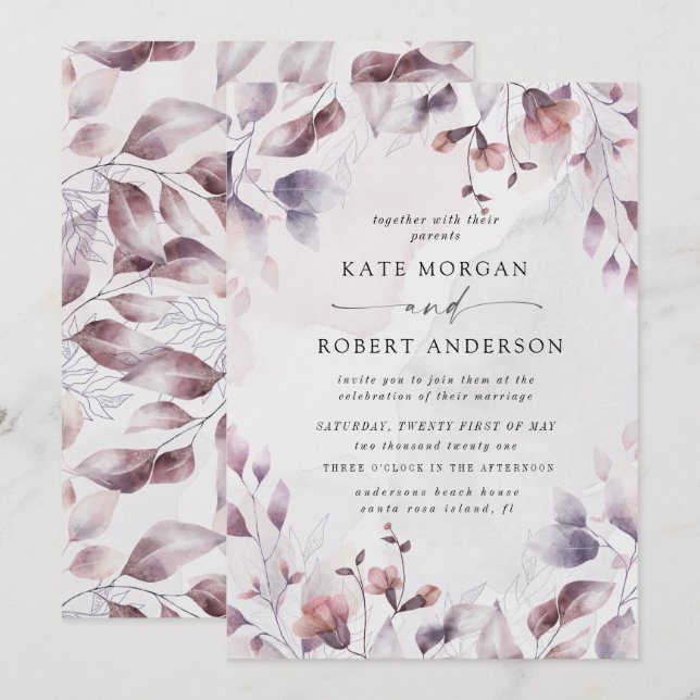 whimsical fall floral wedding invitation (Front/Back)