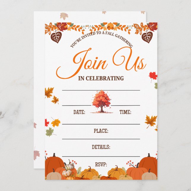 Whimsical Fall Gathering Invitation (Front/Back)
