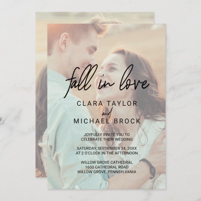 Whimsical Fall In Love All In One Wedding Invitation (Front/Back)