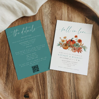 Whimsical Fall in Love QR Code All-in-One Wedding Invitation