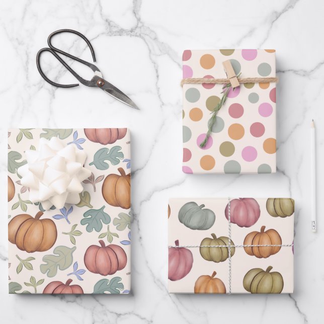 Whimsical Fall  Pastel Pumpkin Pattern Wrapping Pa Wrapping Paper Sheet (Front)