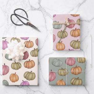 Whimsical Fall Pastel Pumpkin Pattern Wrapping Paper Sheet